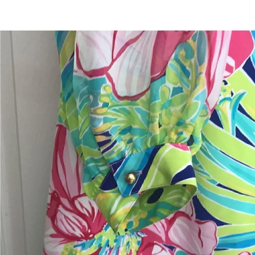 Lilly Pulitzer Silk Saemus Dress in Schooner Blue Land Escape Print Size 2